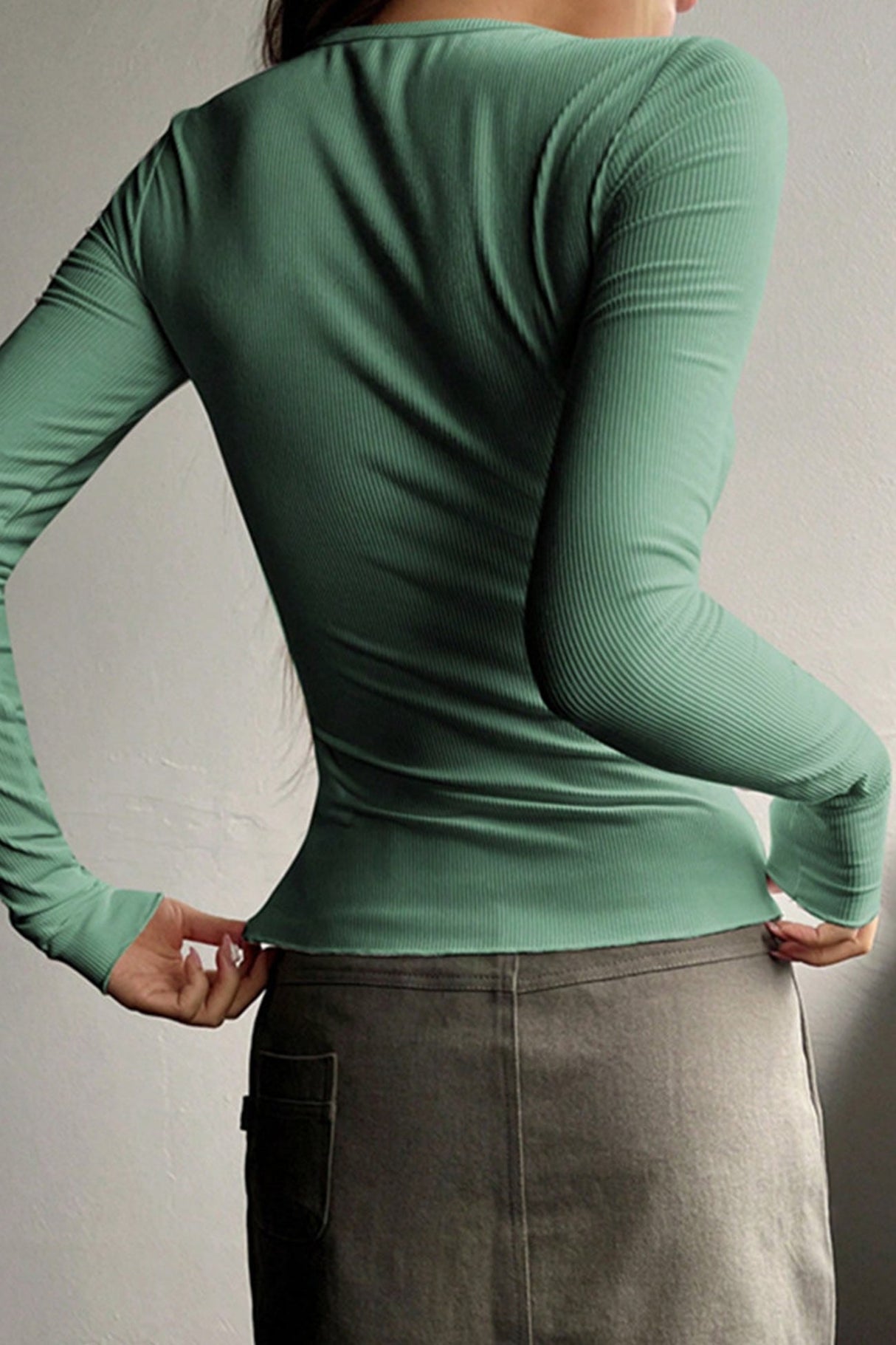 Arolora button-down-slim-fit-ribbed-tops