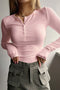 Arolora button-down-slim-fit-ribbed-tops