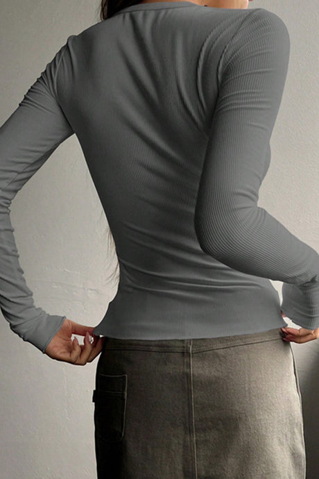 Arolora button-down-slim-fit-ribbed-tops