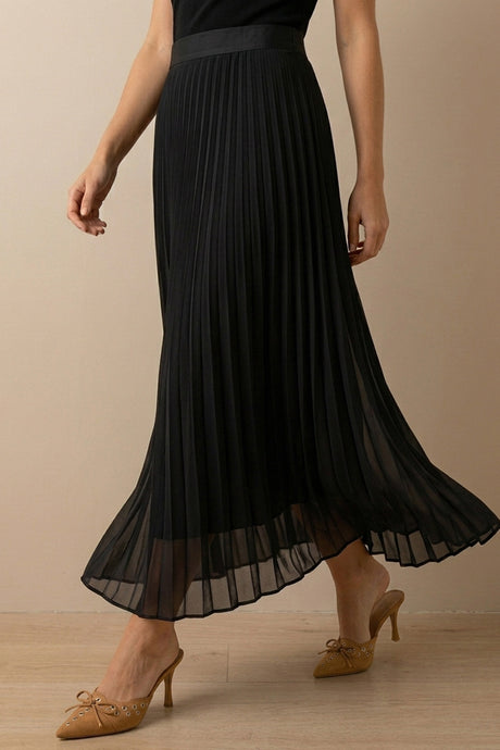 Button-down Tank Top Mesh Pleated Skirt Set