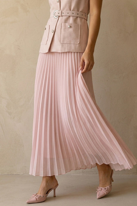Button-down Tank Top Mesh Pleated Skirt Set