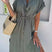 Arolora Button Down Short Sleeve Waist Tie Shirt Dress