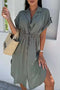 Arolora Button Down Short Sleeve Waist Tie Shirt Dress