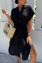 Arolora Button Down Short Sleeve Waist Tie Shirt Dress