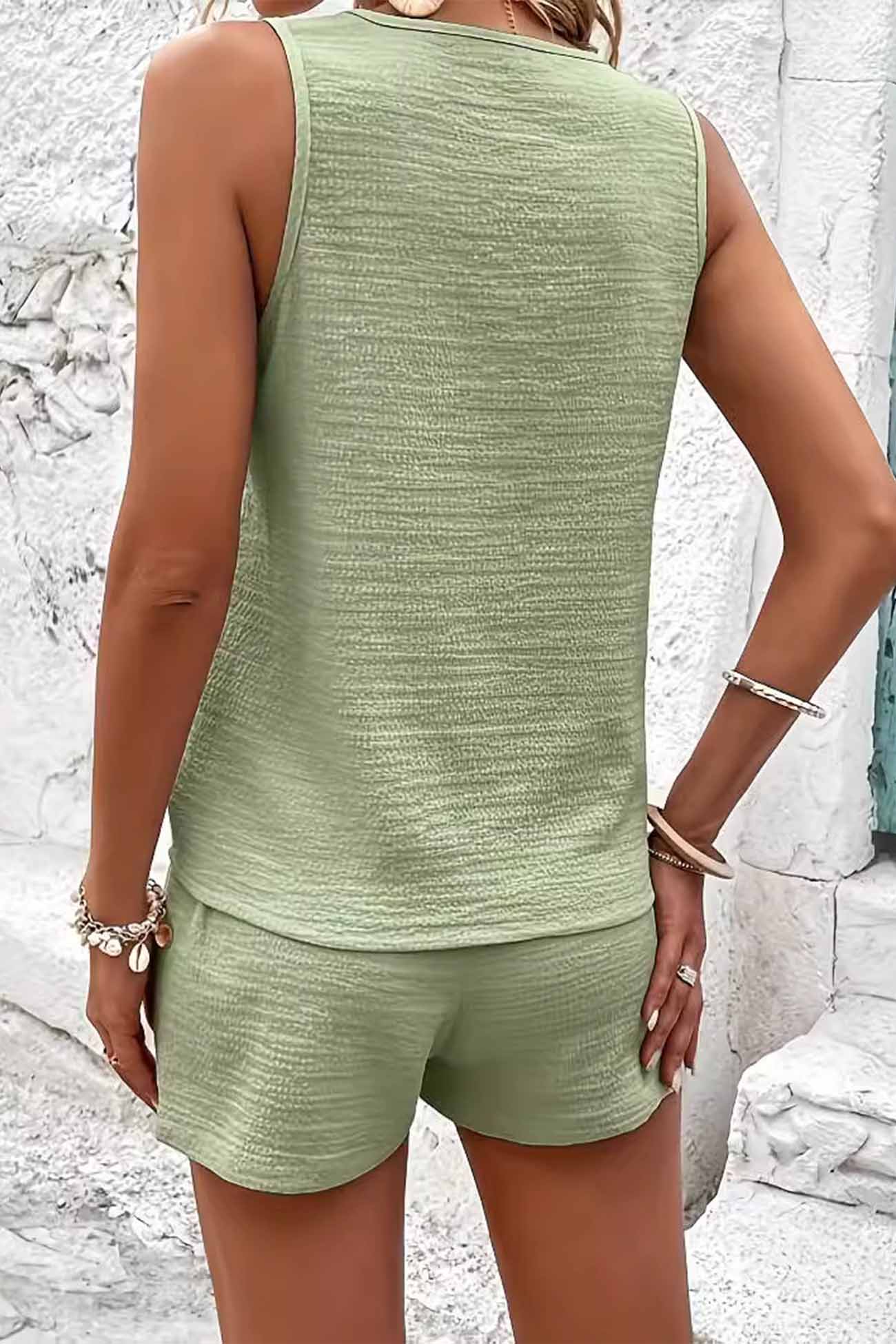 Button Decor Tank Top Shorts Set