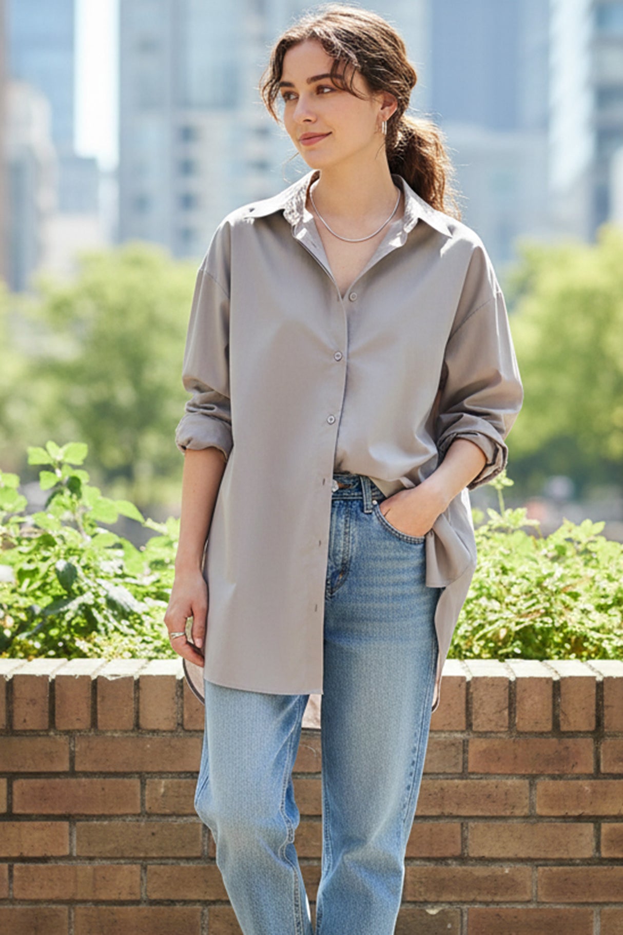 Candy Color Mid-length Cotton Blouse