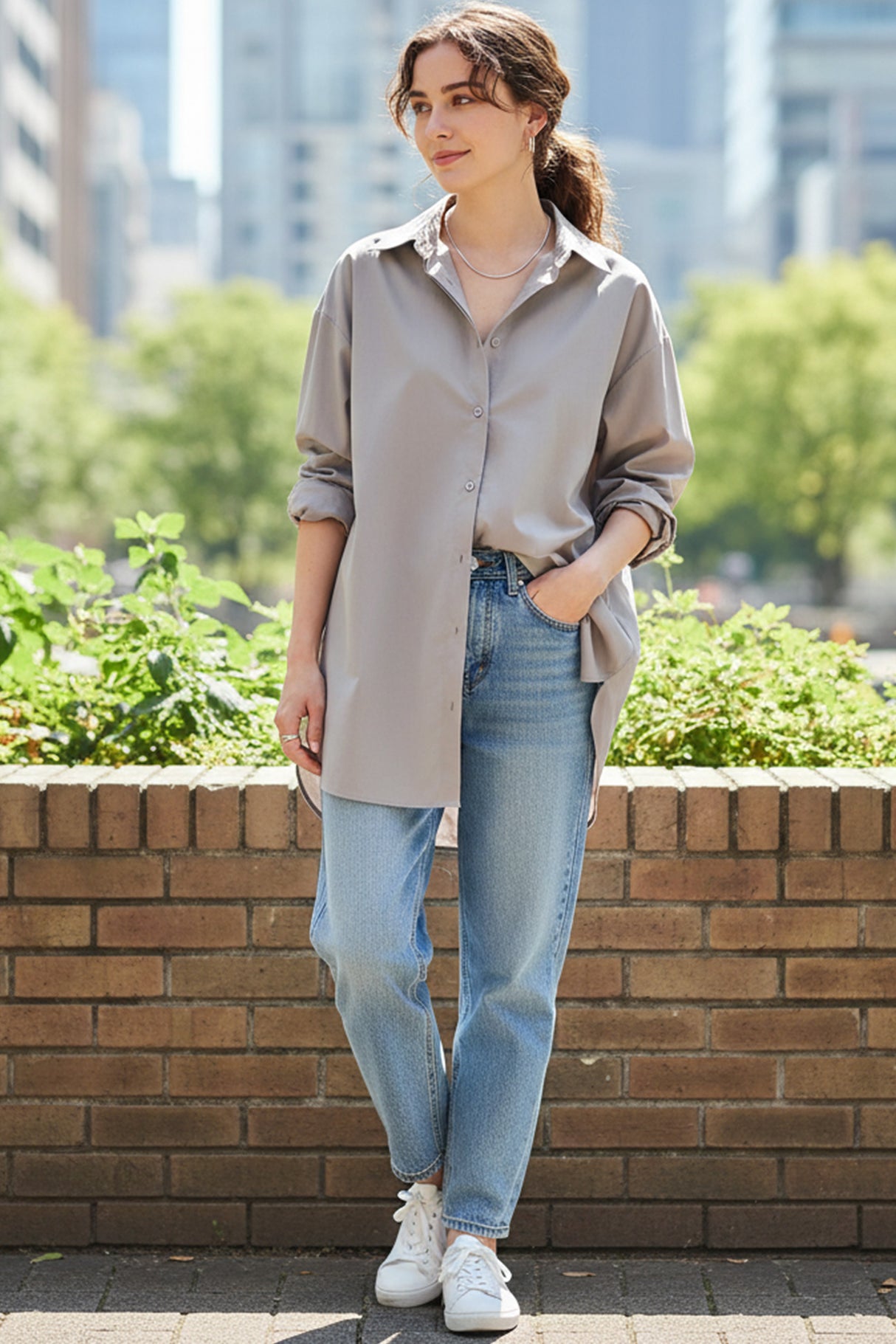 Candy Color Mid-length Cotton Blouse