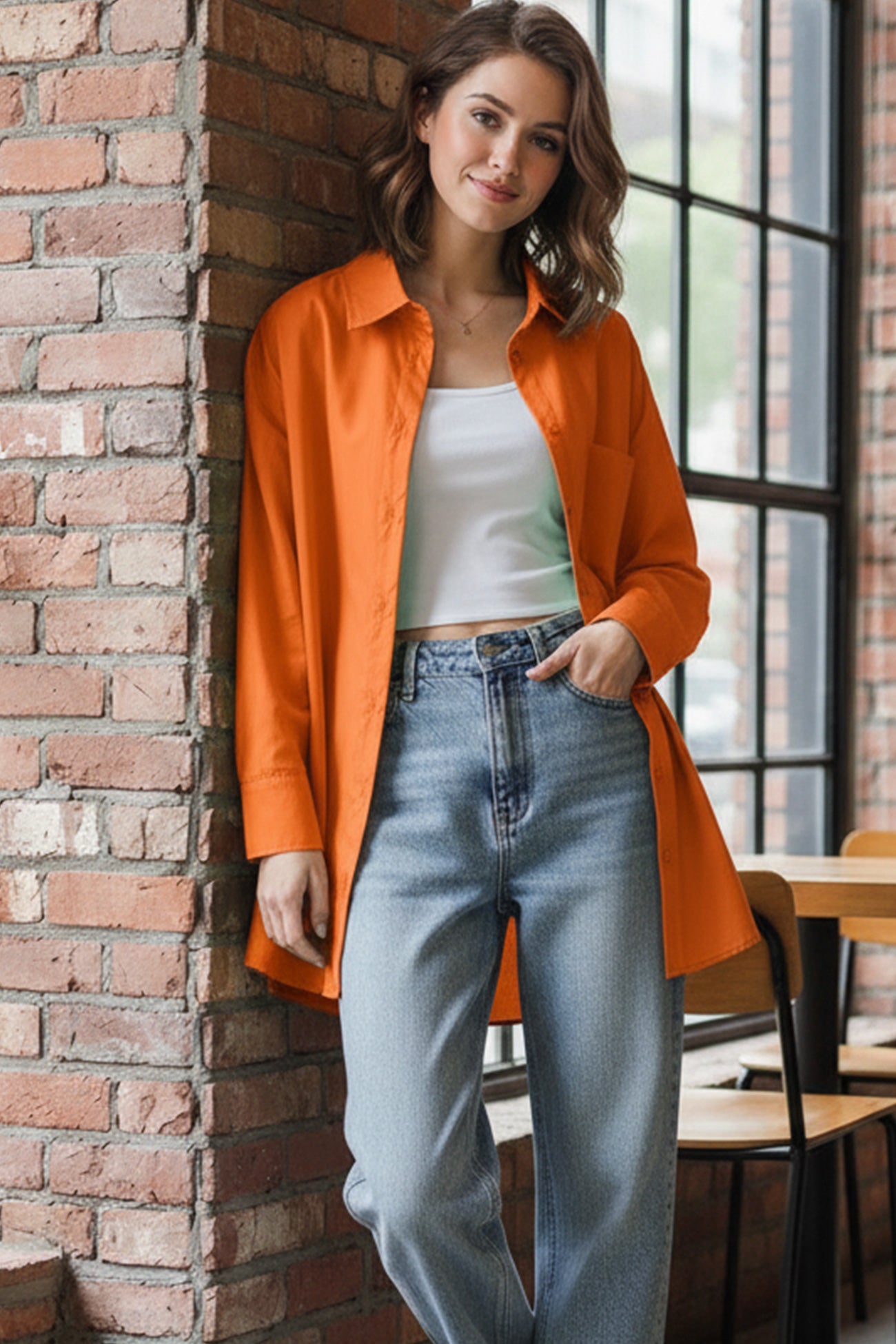 Candy Color Mid-length Cotton Blouse