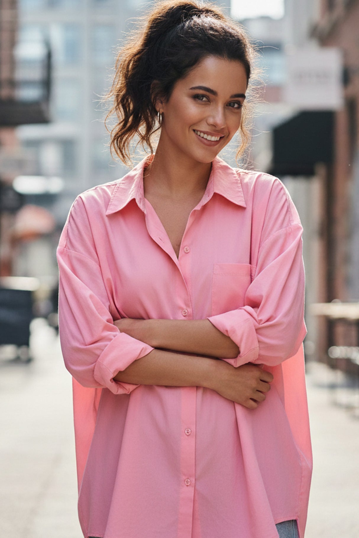 Candy Color Mid-length Cotton Blouse