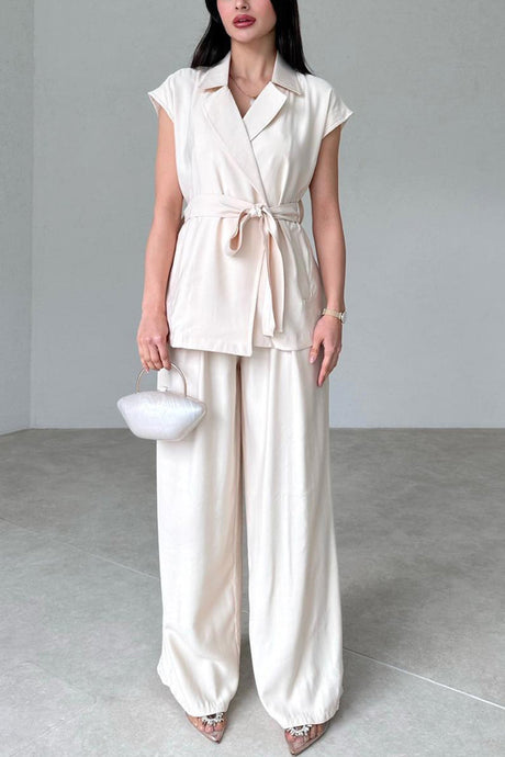Arolora cap-sleeve-tie-waist-suit-pants-set