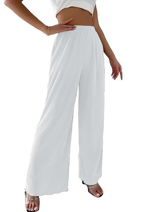 Arolora casual-solid-color-elastic-waist-wide-leg-long-pants