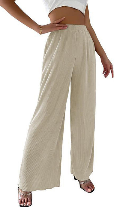 Arolora casual-solid-color-elastic-waist-wide-leg-long-pants