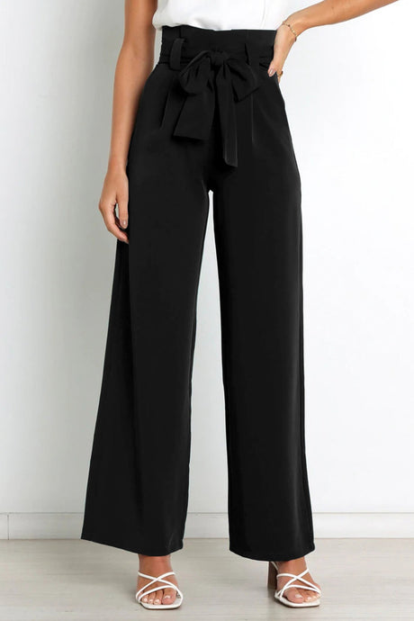 Arolora Casual Tie-Front Loose Straight Long Pants