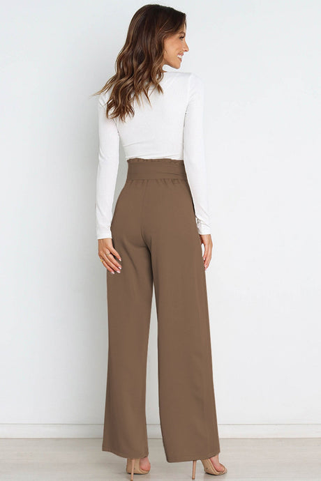 Arolora Casual Tie-Front Loose Straight Long Pants