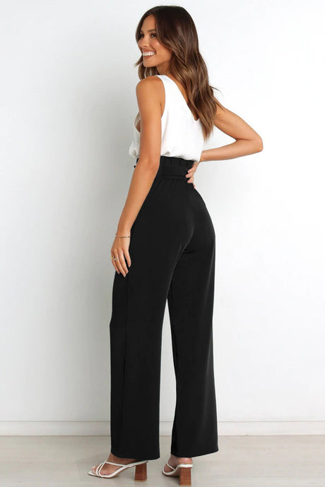 Arolora Casual Tie-Front Loose Straight Long Pants