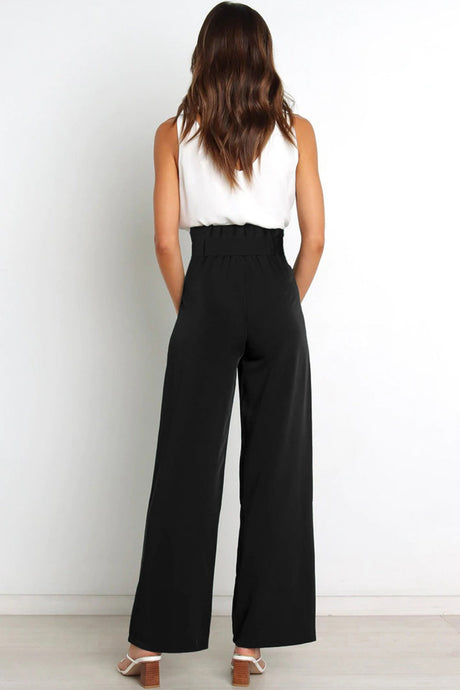 Arolora Casual Tie-Front Loose Straight Long Pants