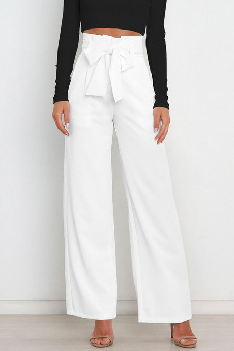 Arolora Casual Tie-Front Loose Straight Long Pants