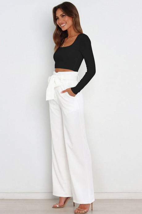 Arolora Casual Tie-Front Loose Straight Long Pants