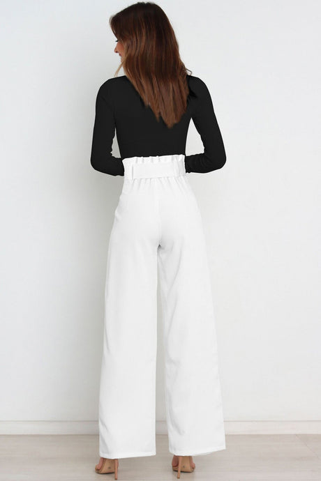 Arolora Casual Tie-Front Loose Straight Long Pants