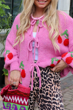 Cherry Jacquard Tie-up Cardigan