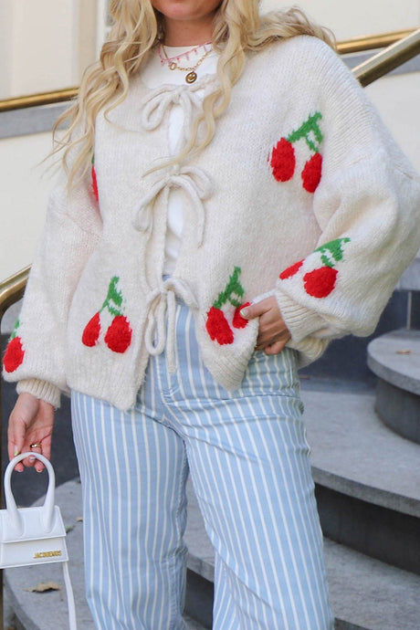 Cherry Jacquard Tie-up Cardigan