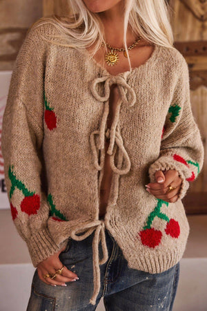 Cherry Jacquard Tie-up Cardigan