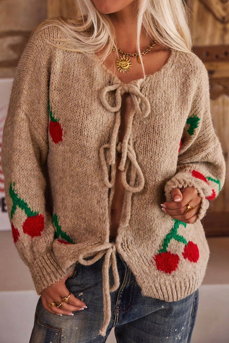 Cherry Jacquard Tie-up Cardigan