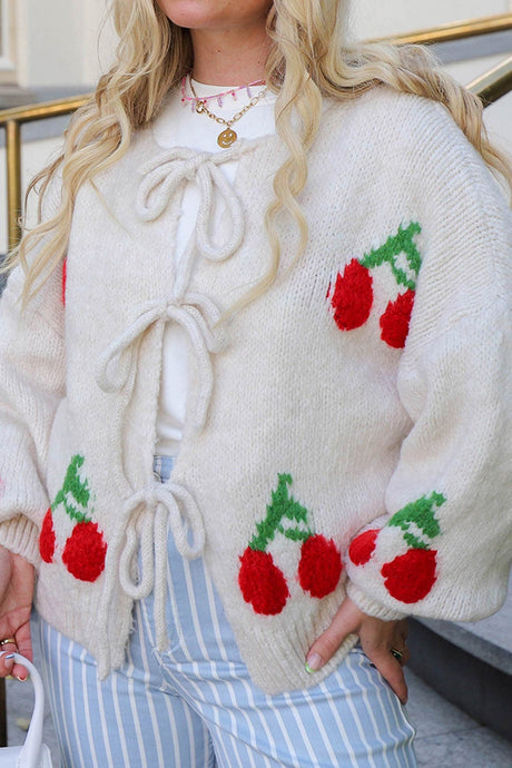 Cherry Jacquard Tie-up Cardigan