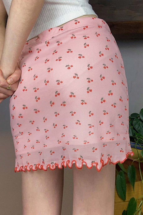 Arolora cherry-printed-mesh-mini-skirt