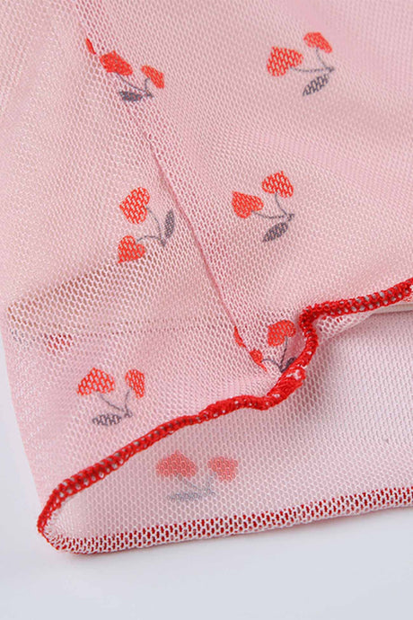 Arolora cherry-printed-mesh-mini-skirt