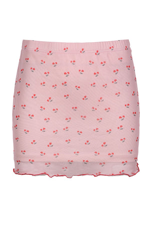 Arolora cherry-printed-mesh-mini-skirt
