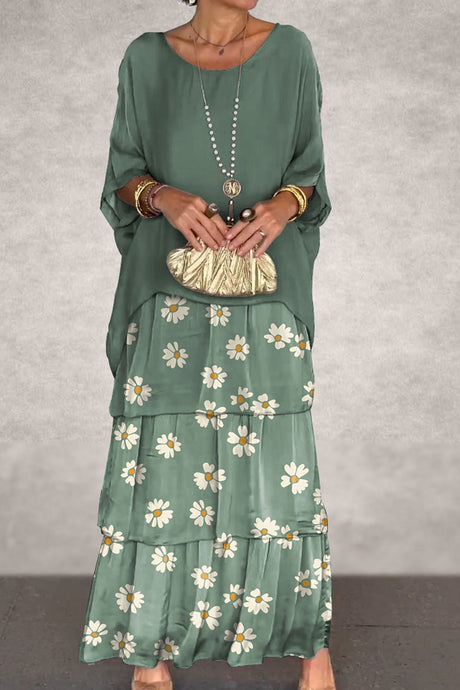 Chiffon Bat Sleeve Tops Tiered Skirt Suits