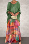 Chiffon Bat Sleeve Tops Tiered Skirt Suits