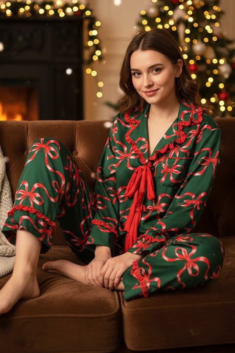 Christmas Bow-tie Long Sleeve Pajama Sets