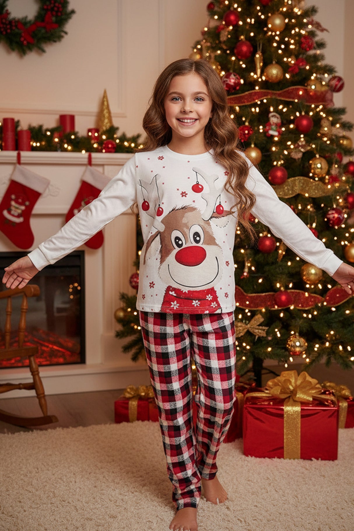 Christmas Reindeer Print Parent-Child Family Pajama Sets