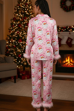 Christmas Satin Printed Fuzzy Loungwear