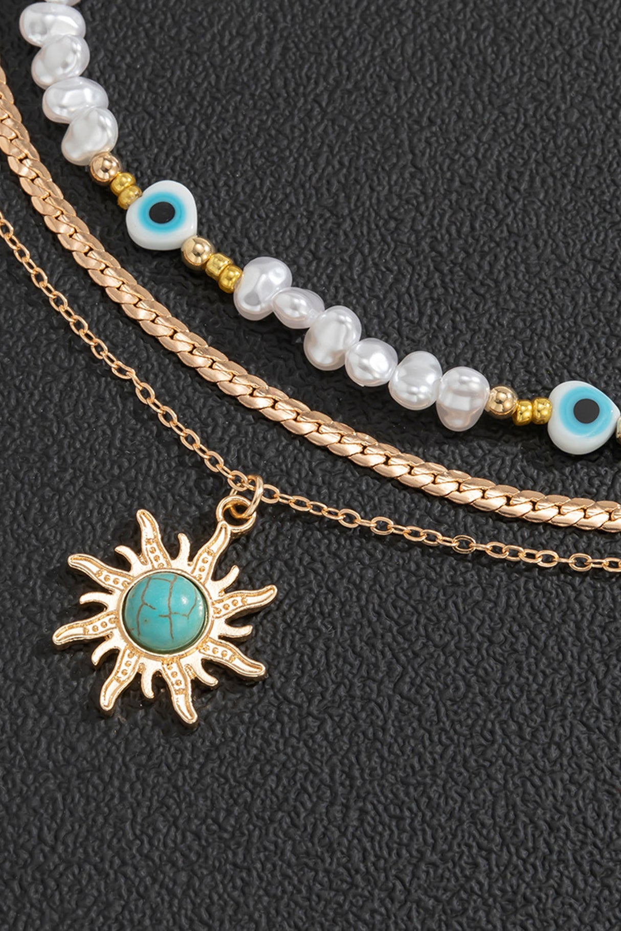 Color-blocked Eye Pearl Pendant Necklace Set