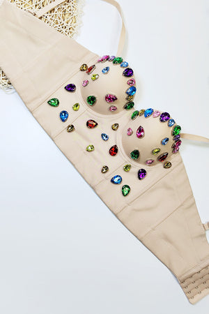 Colorful Rhinestone Corset Cami Top