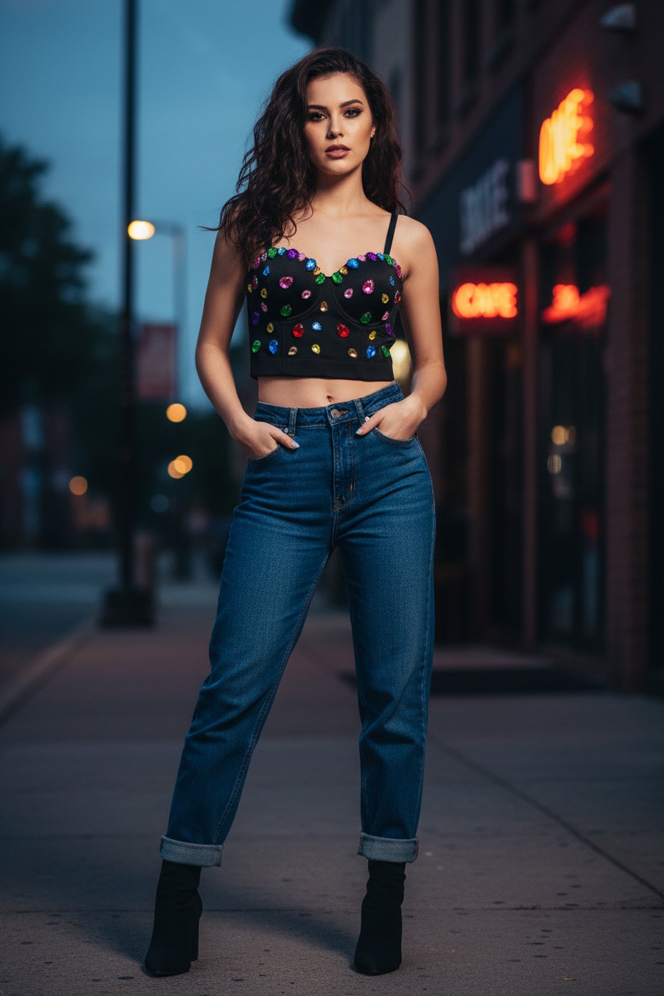 Colorful Rhinestone Corset Cami Top