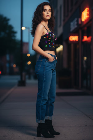 Colorful Rhinestone Corset Cami Top
