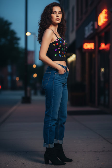Colorful Rhinestone Corset Cami Top
