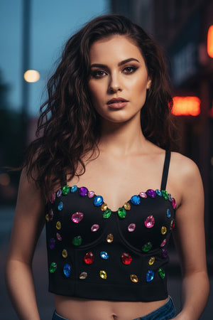 Colorful Rhinestone Corset Cami Top