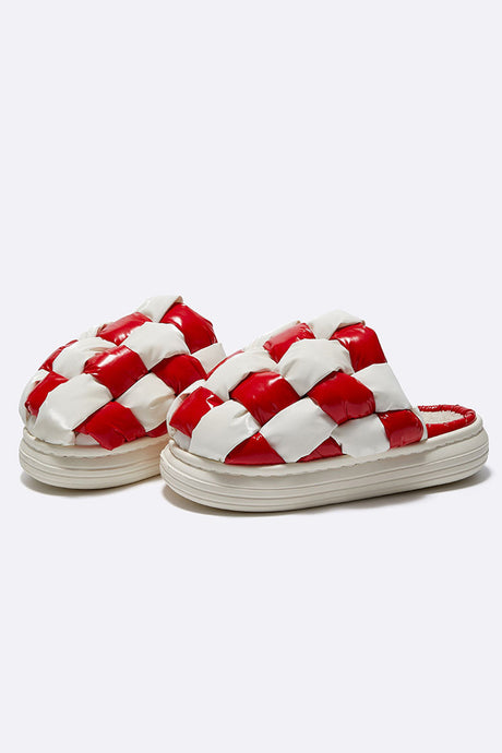 Contrast Checkerboard Plush Platform Slippers