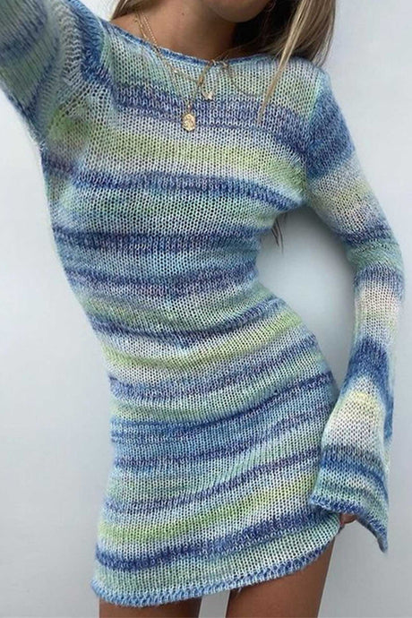 Arolora contrast-color-striped-backless-mini-dress