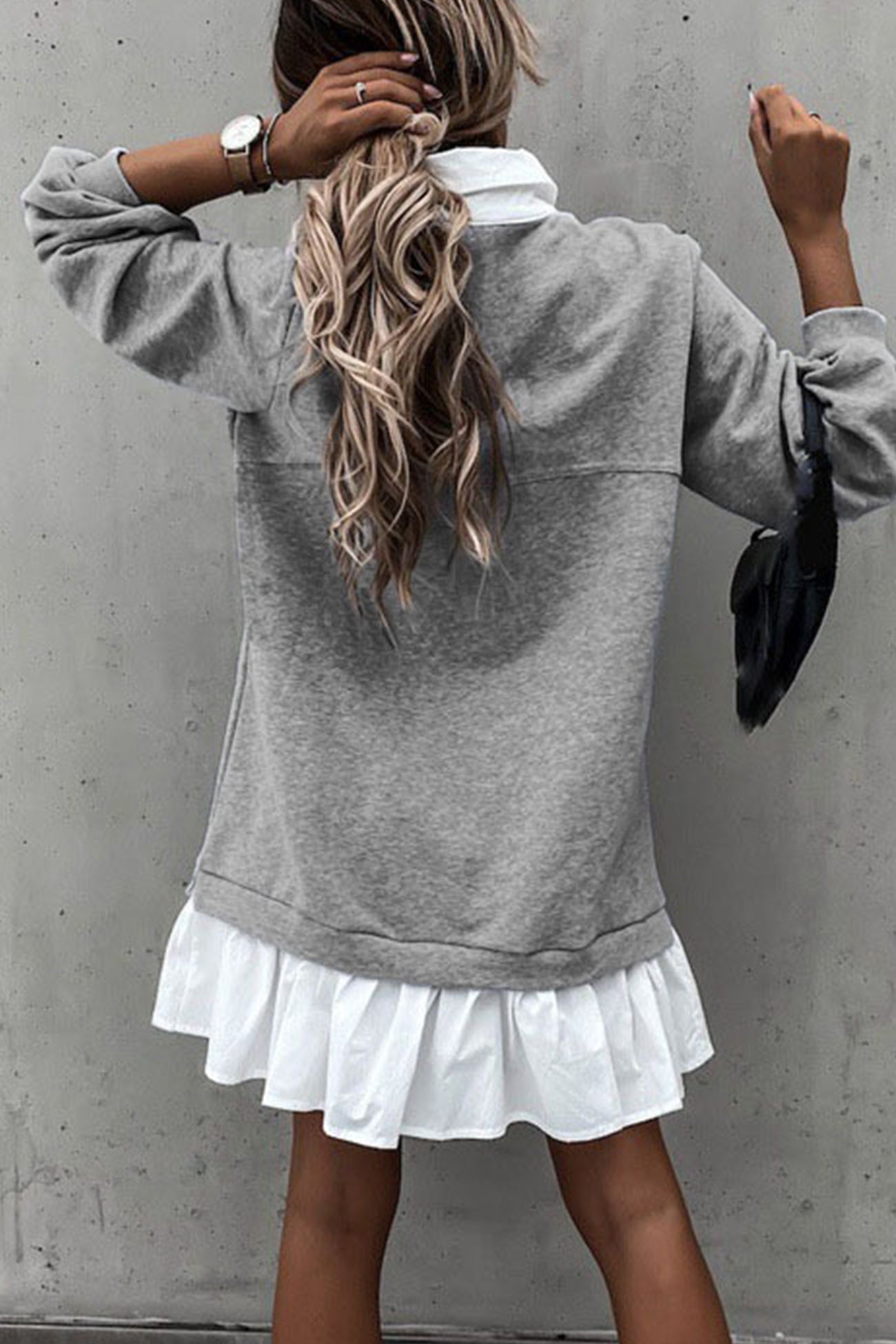 Contrast Fake Two piece Sweatshirt Dress