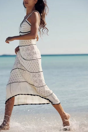 Contrast Hollow Out Knit Cami Dress