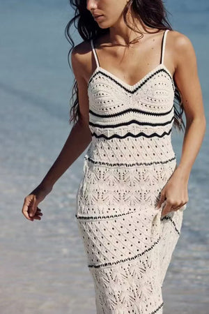 Contrast Hollow Out Knit Cami Dress