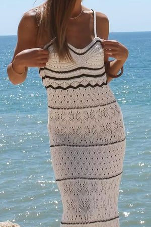 Contrast Hollow Out Knit Cami Dress