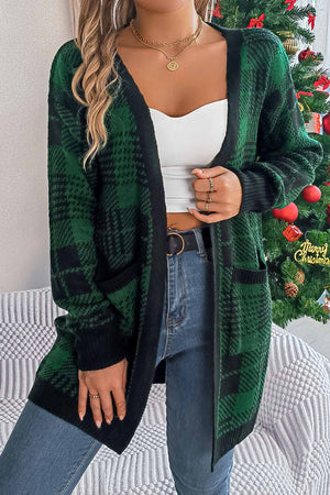 Contrast Plaid Open Front Cardigan