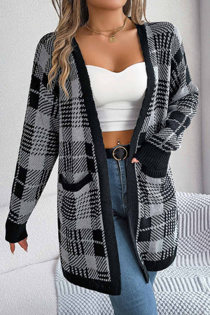 Contrast Plaid Open Front Cardigan